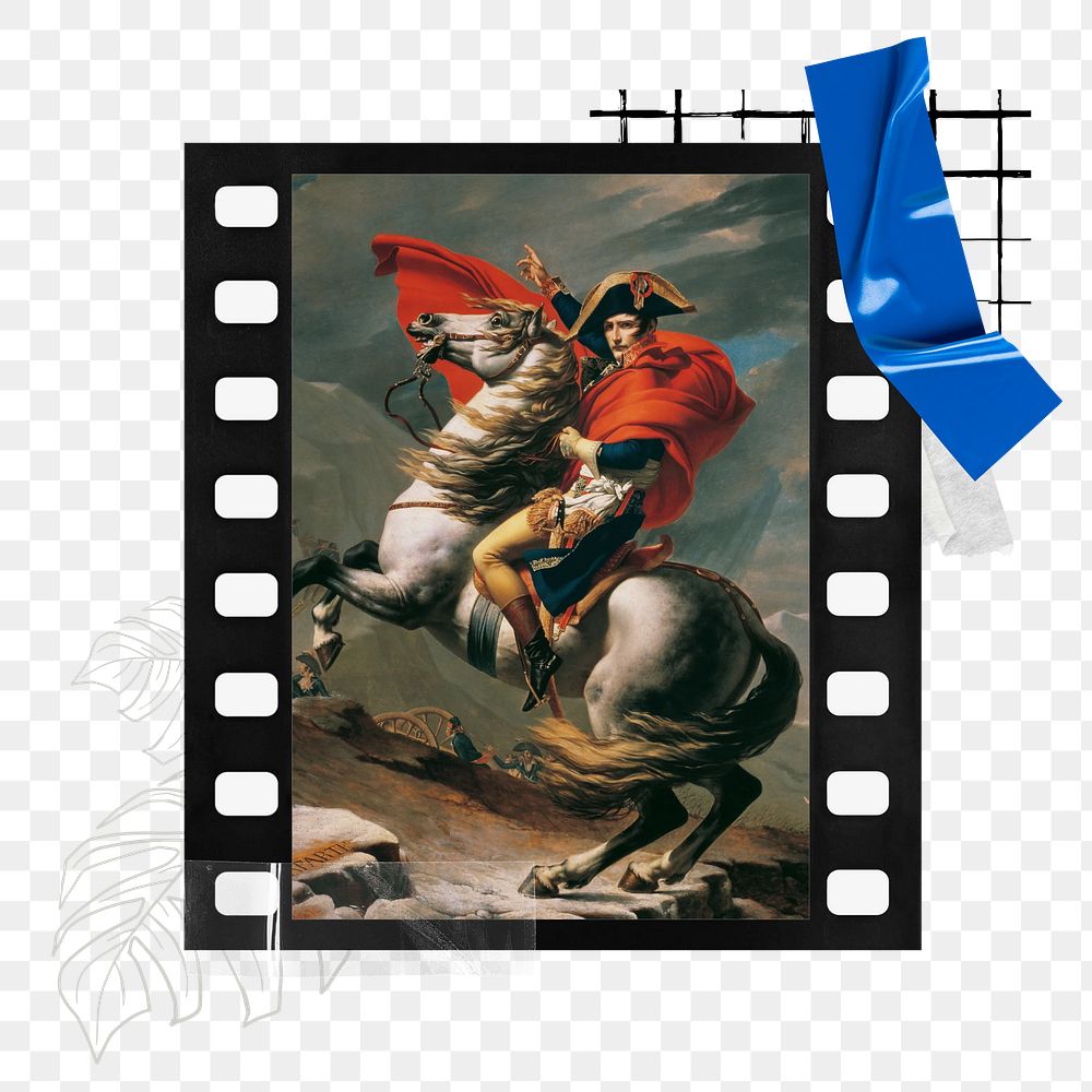 Png Napoleon Crossing the Alps sticker in film frame. Remixed by rawpixel.