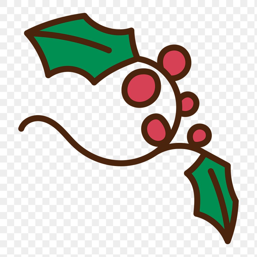 Christmas holly berry png, line art illustration, transparent background