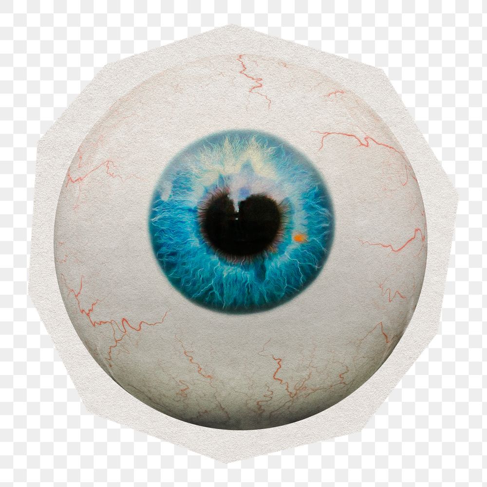 Blue eyeball  png sticker, paper cut on transparent background
