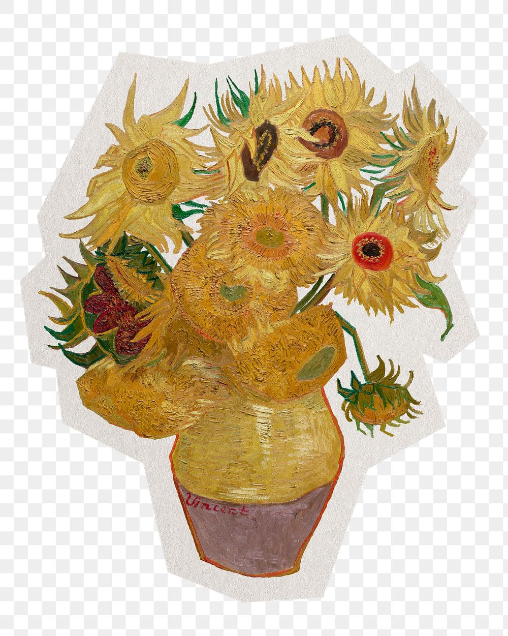 Van Gogh's png Vase with Twelve Sunflowers sticker, transparent background, remixed by rawpixel.