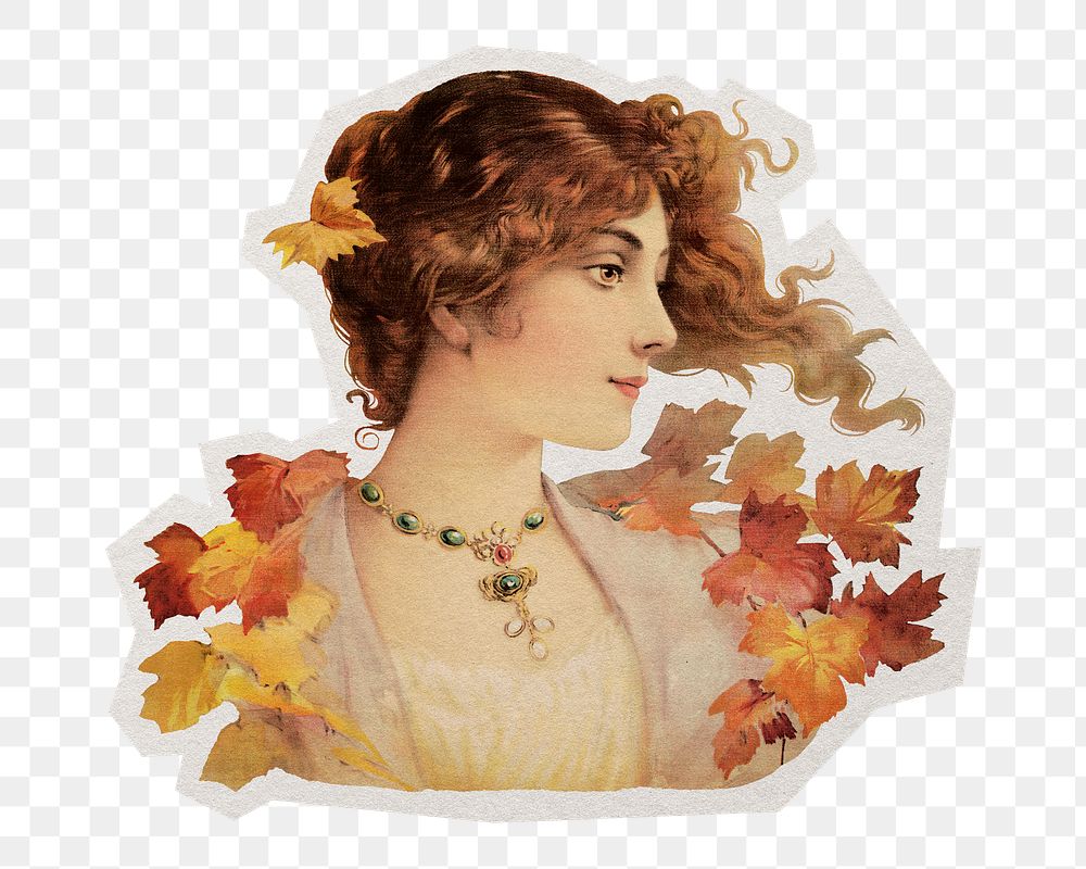 Aesthetic Autumn woman png sticker, transparent background, remixed by rawpixel.