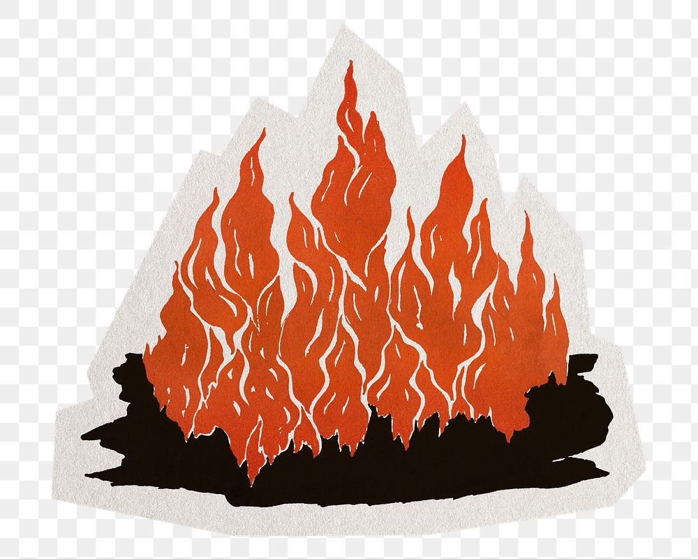 Campfire flame png sticker, transparent background, remixed by rawpixel.