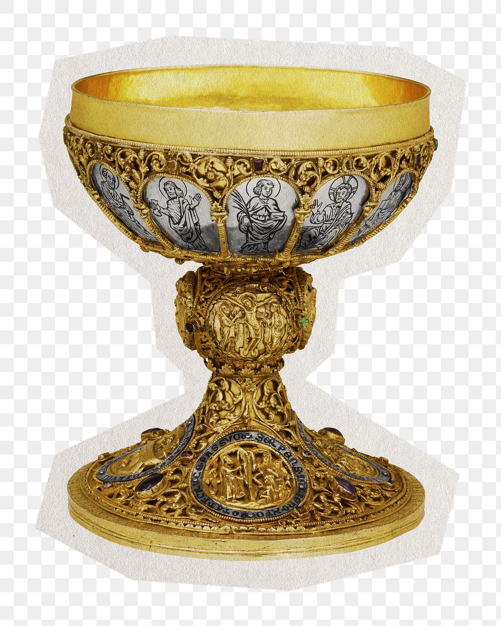 Gold chalice png goblet sticker, transparent background, remixed by rawpixel.