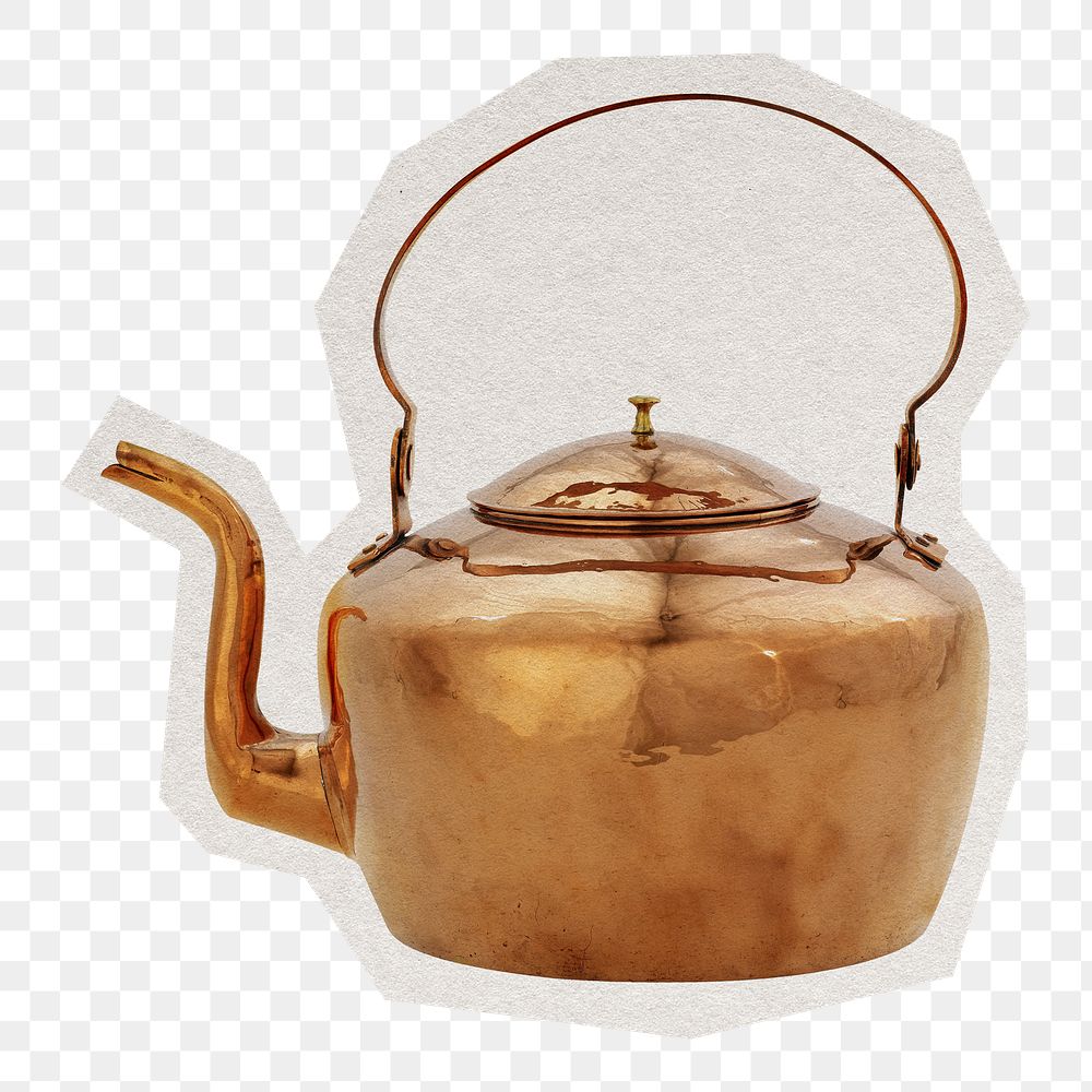 Copper kettle png sticker, transparent background, remixed by rawpixel.