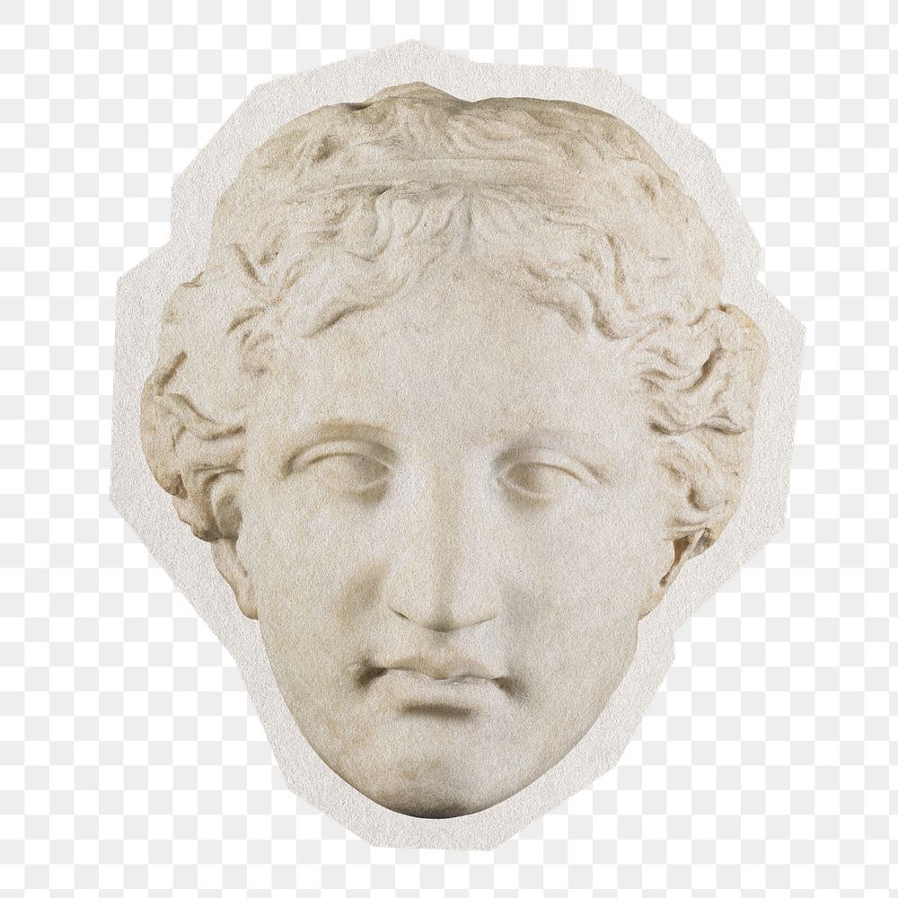 Greek woman's png head sculpture sticker, transparent background, remixed by rawpixel.