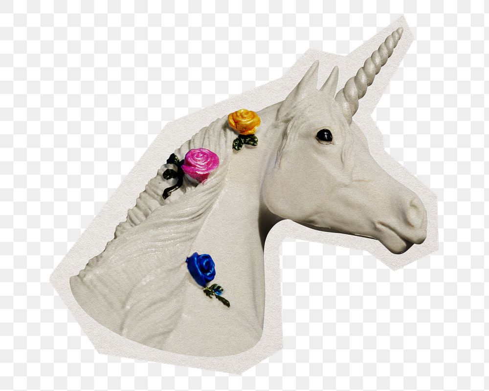 Unicorn sculpture png sticker, paper cut on transparent background