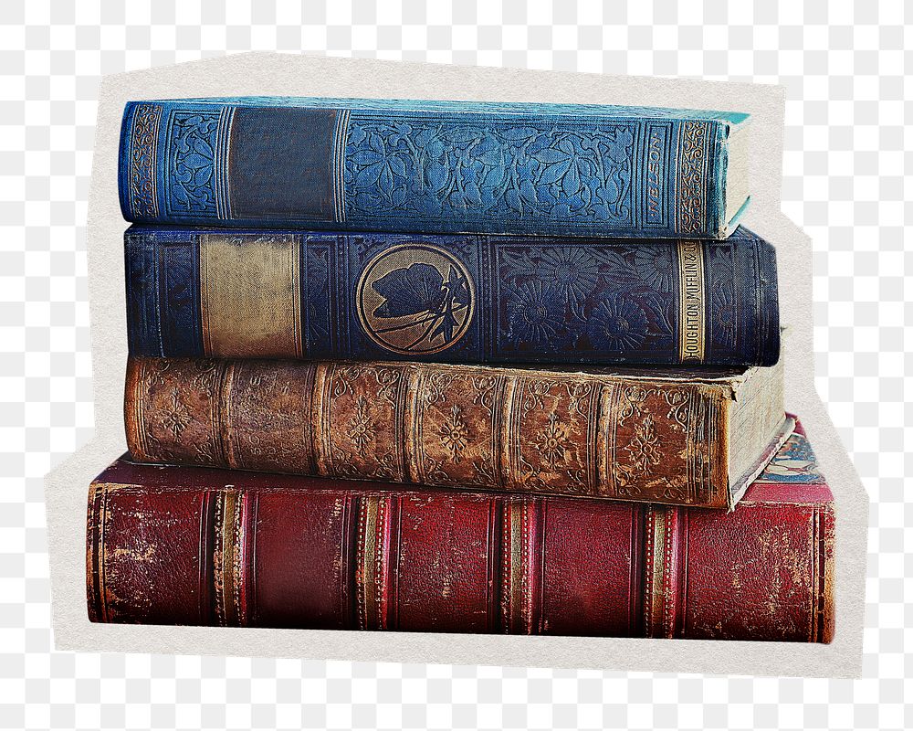 Antique books png sticker, paper cut on transparent background