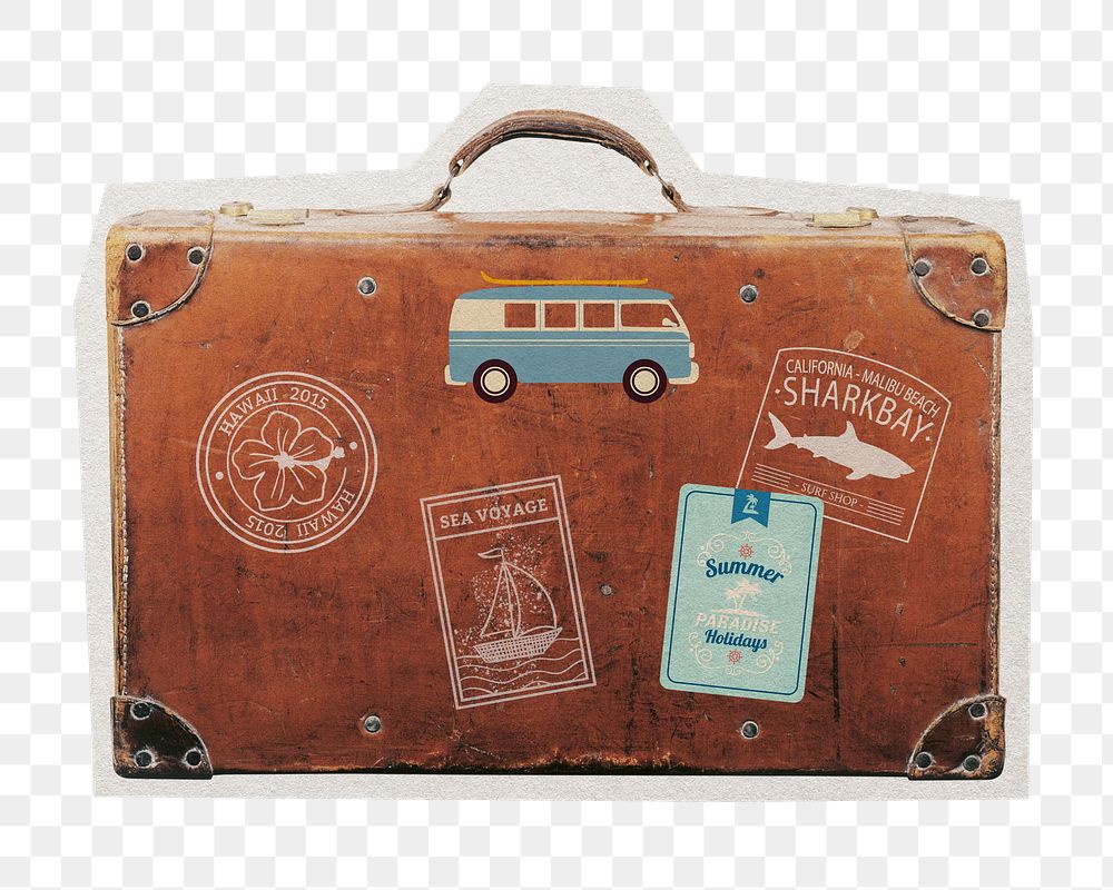Travel briefcase png sticker, vintage paper cut on transparent background