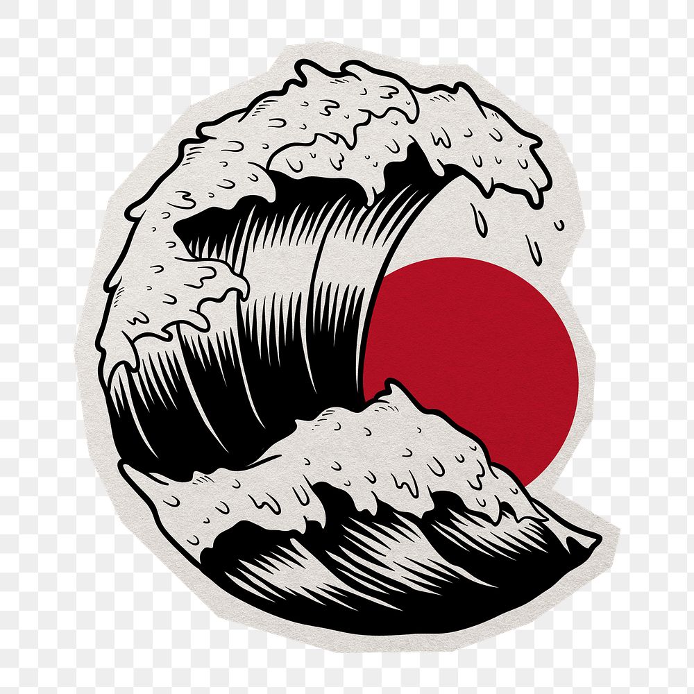 Japanese wave png sticker, paper cut on transparent background