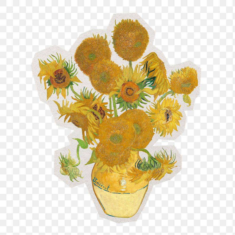 Van Gogh&rsquo;s Sunflowers png sticker, paper cut on transparent background. Remixed by rawpixel.