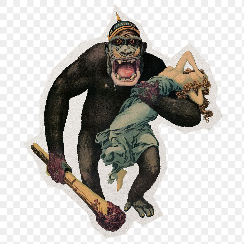 Aesthetic gorilla png sticker, paper cut on transparent background. Remixed by rawpixel.