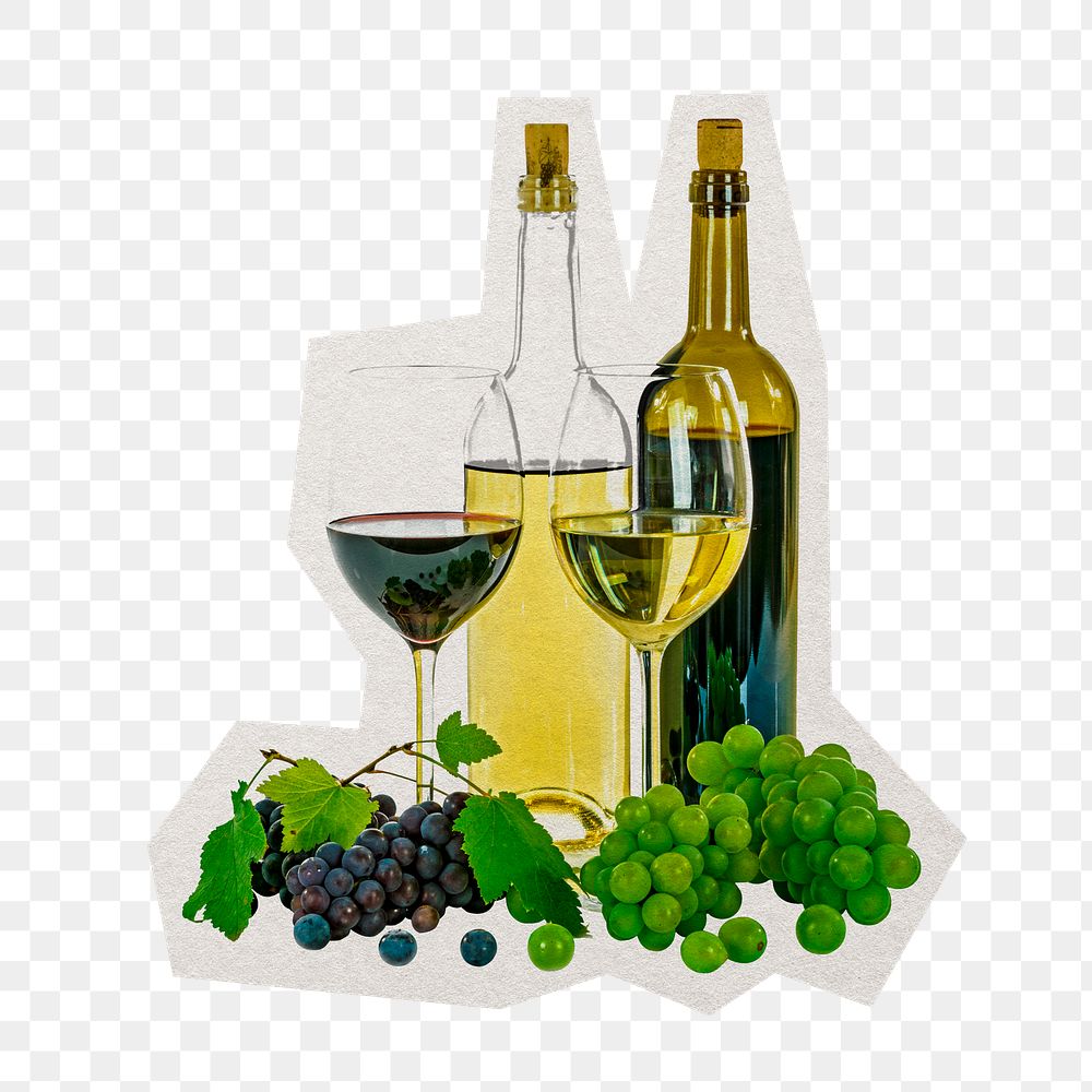 Wine tasting png sticker, paper cut on transparent background