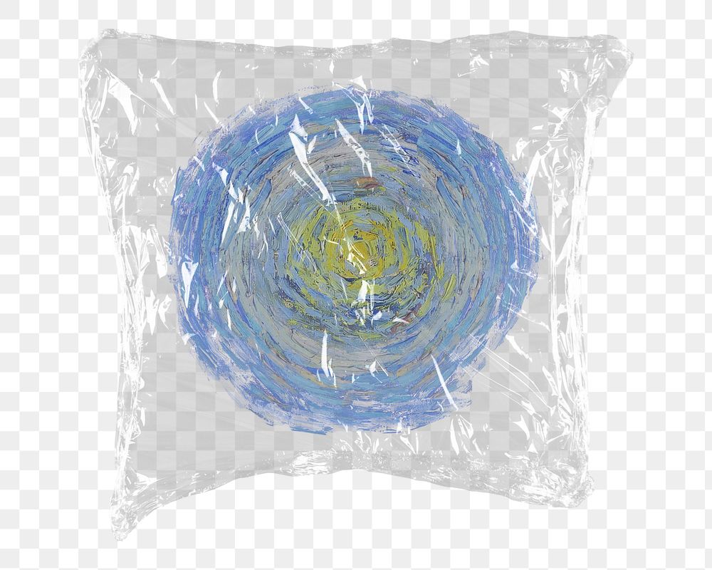 Starry night png sticker, Van Gogh's artwork in plastic wrap transparent background. Remixed by rawpixel.