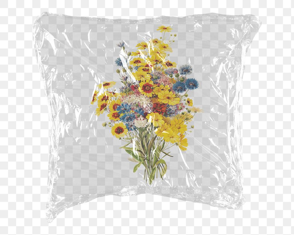 Sunflower png sticker, plastic wrap transparent background. Remixed by rawpixel.