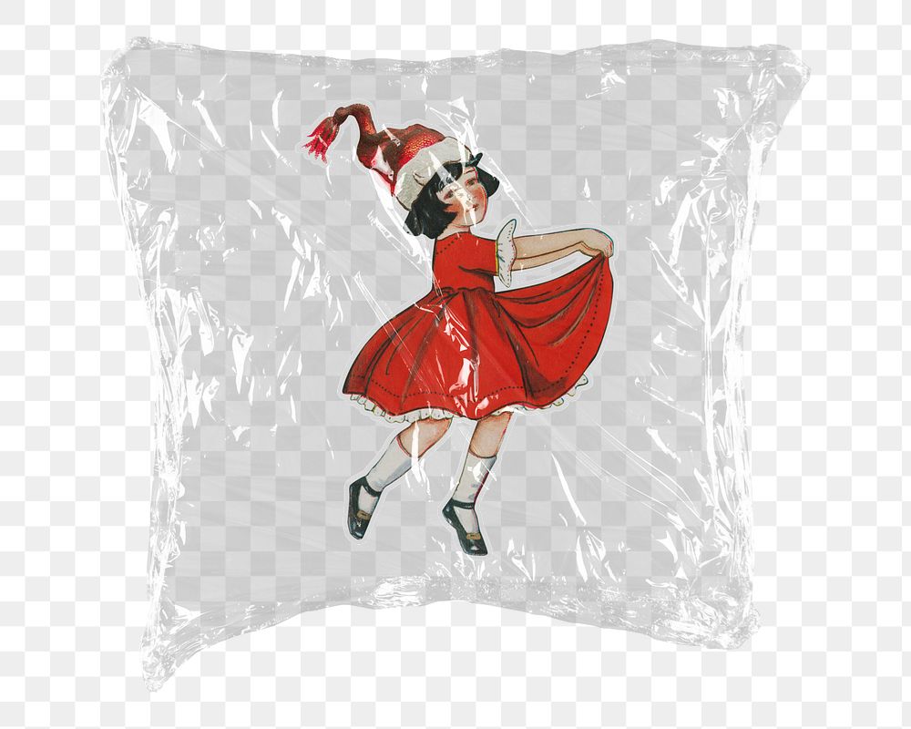 Png dancing little girl Christmas sticker, plastic wrap transparent background. Remixed by rawpixel.