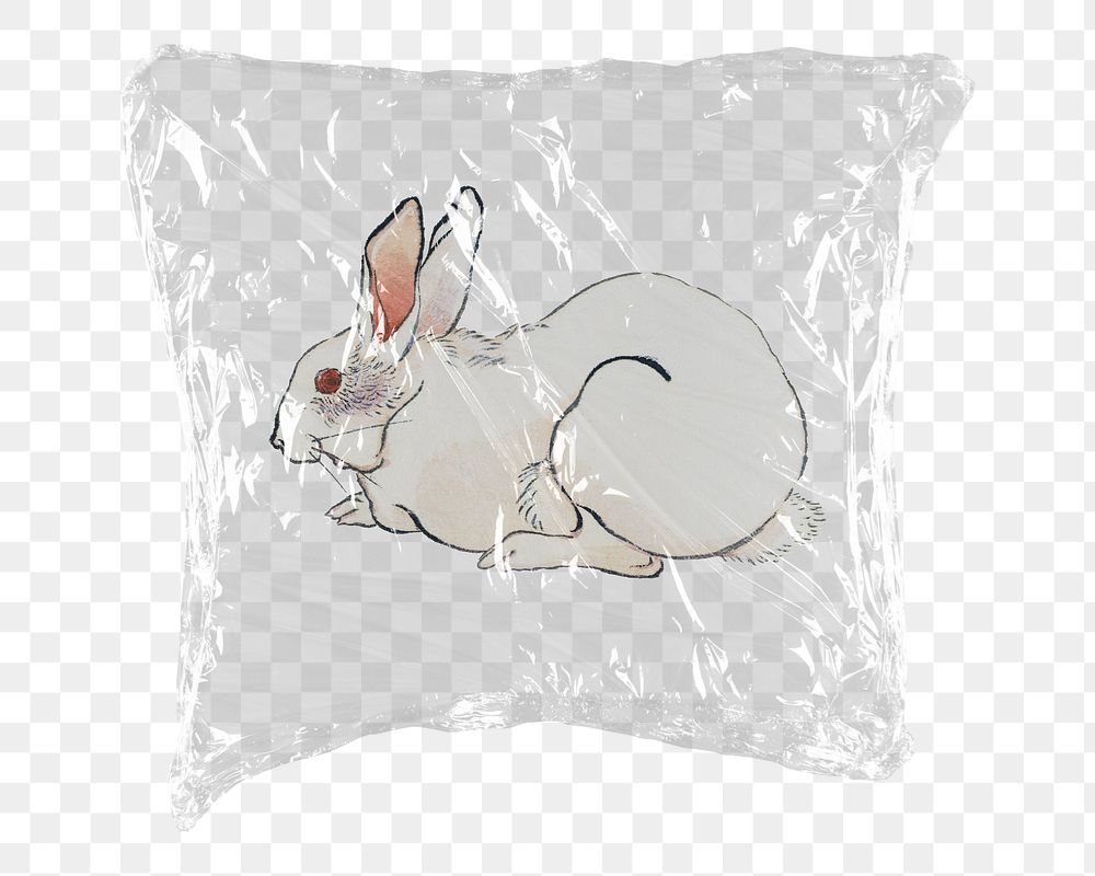 Rabbit png vintage animal sticker, plastic wrap transparent background. Remixed by rawpixel.