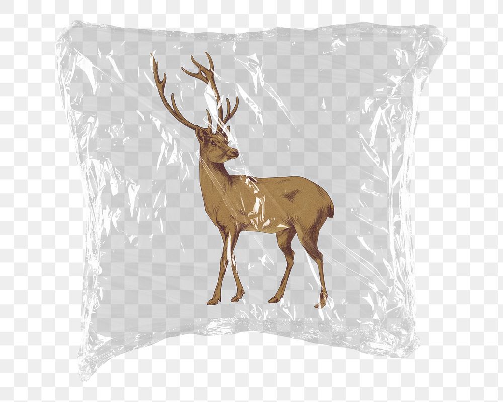Deer png vintage animal sticker, plastic wrap transparent background. Remixed by rawpixel.
