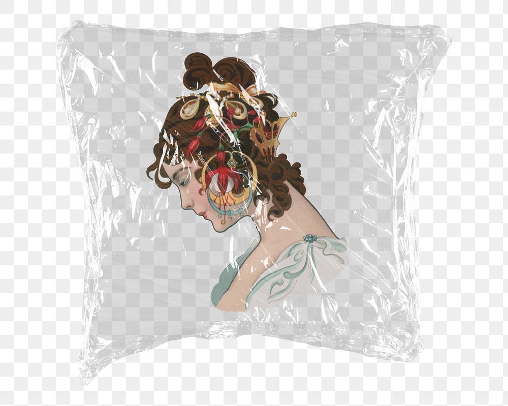 Vintage woman png sticker, plastic wrap transparent background. Remixed by rawpixel.