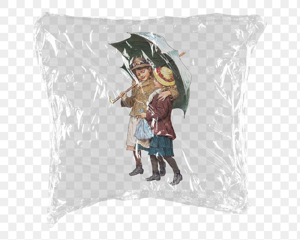 Girls with umbrella png sticker, plastic wrap transparent background. Remixed by rawpixel.
