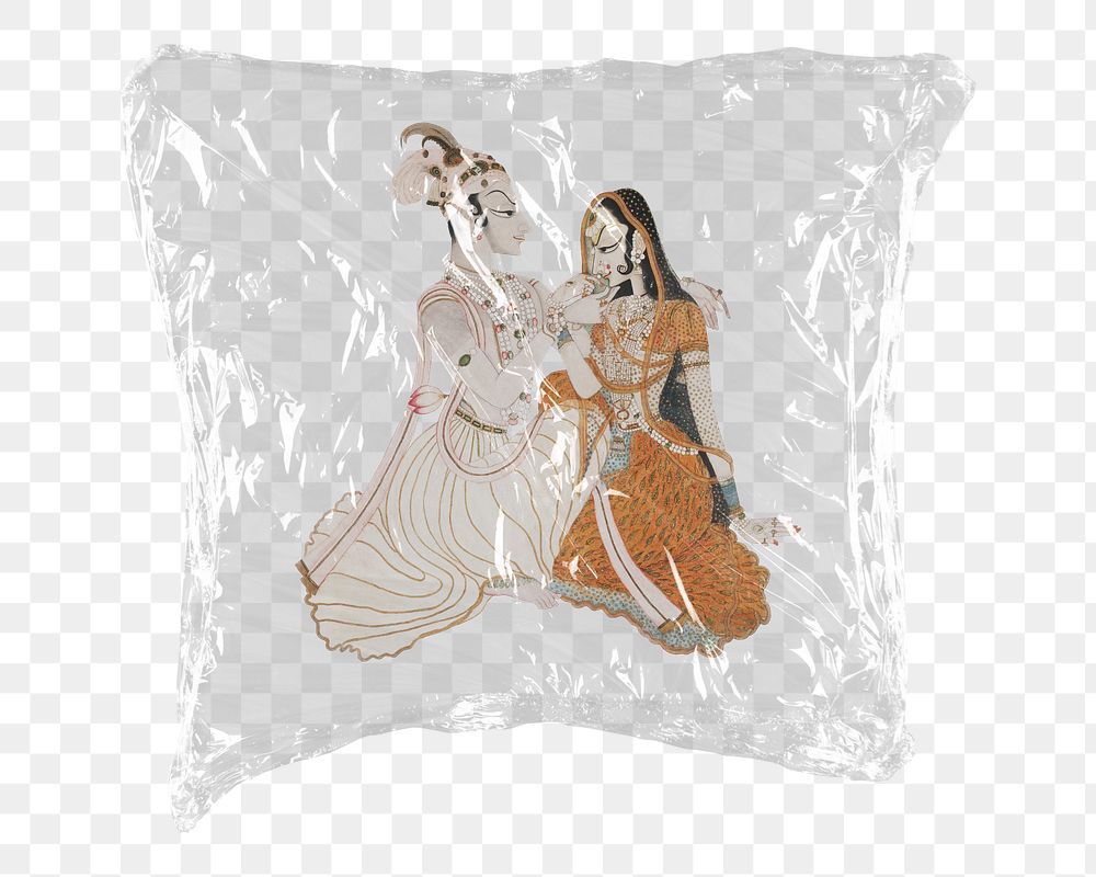 Vintage Indian couple png sticker, plastic wrap transparent background. Remixed by rawpixel.