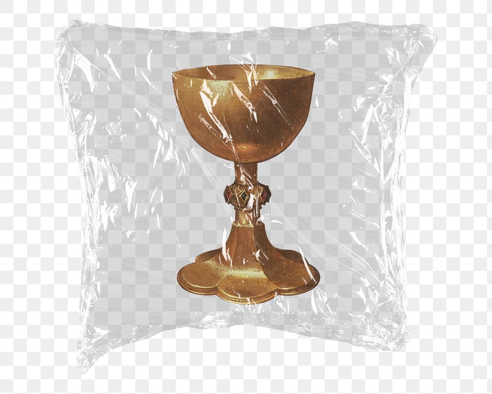 Gold goblet png sticker, plastic wrap transparent background. Remixed by rawpixel.