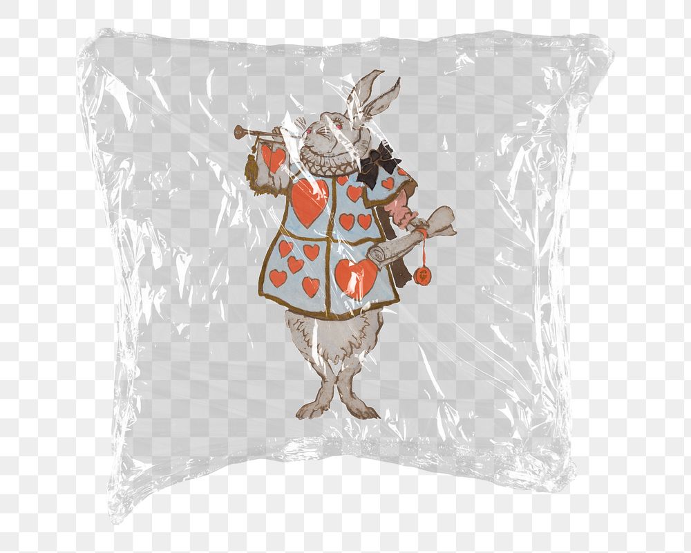 White rabbit png sticker, Alice in Wonderland by William Penhallow Henderson in plastic wrap transparent background. Remixed…