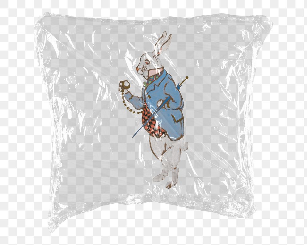 White rabbit png sticker, Lewis Carroll&rsquo;s Alice&rsquo;s Adventures in Wonderland character in plastic wrap transparent…