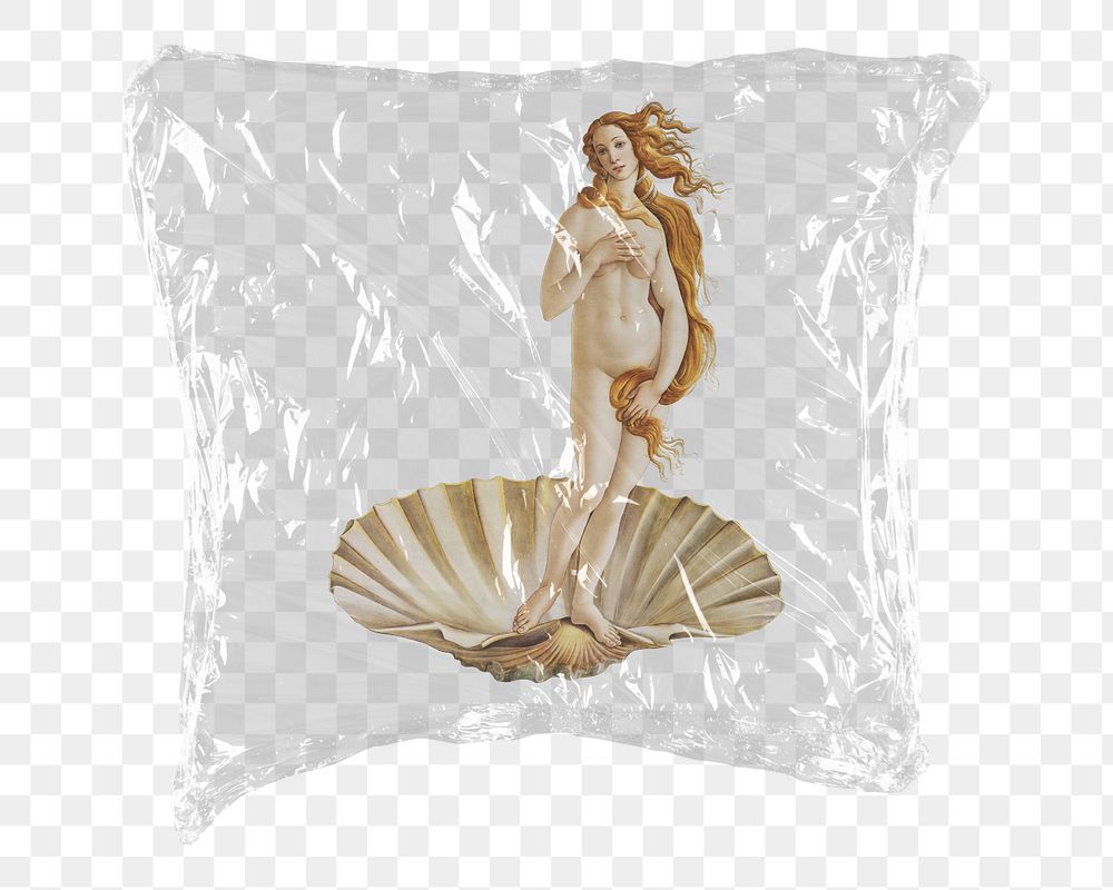 Sandro Botticelli's Venus png sticker, plastic wrap transparent background. Remixed by rawpixel.