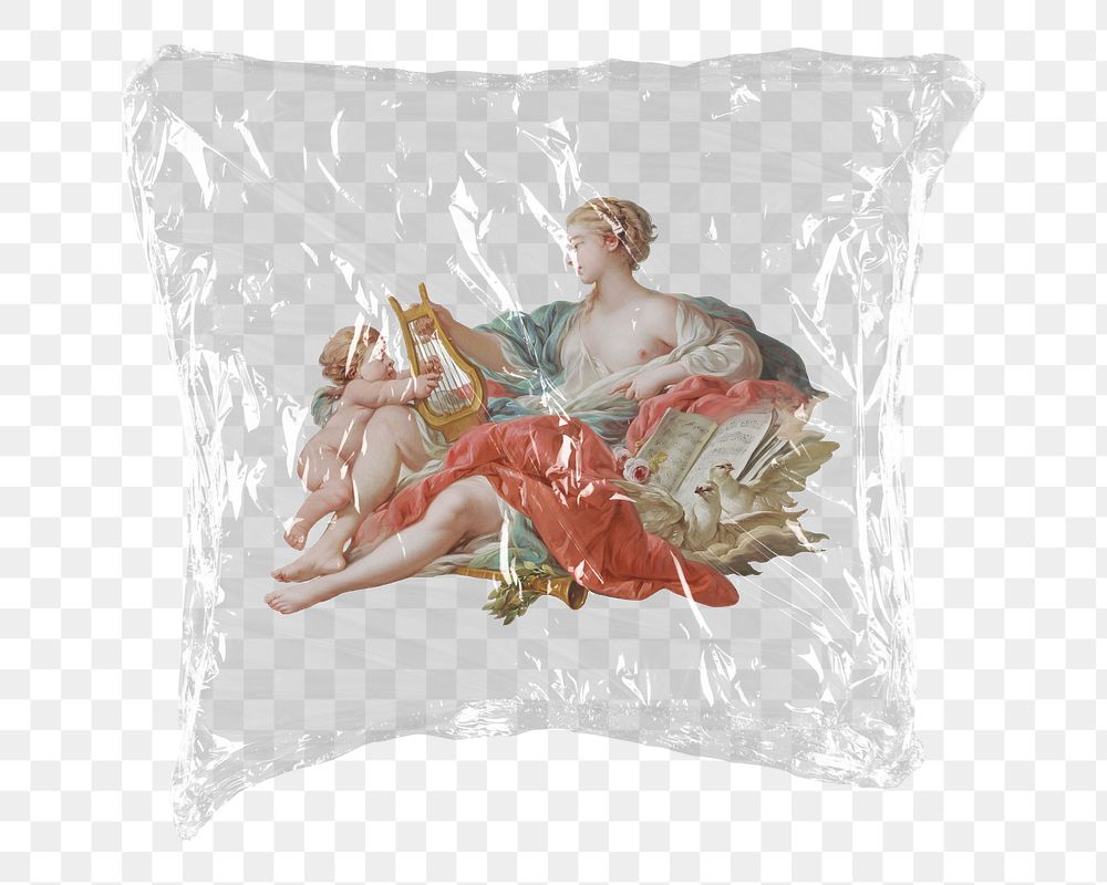 Png Fran&ccedil;ois Boucher's Allegory of Music  sticker, plastic wrap transparent background. Remixed by rawpixel.