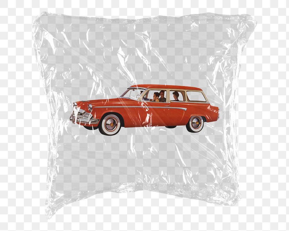 Red classic car png sticker, plastic wrap transparent background. Remixed by rawpixel.