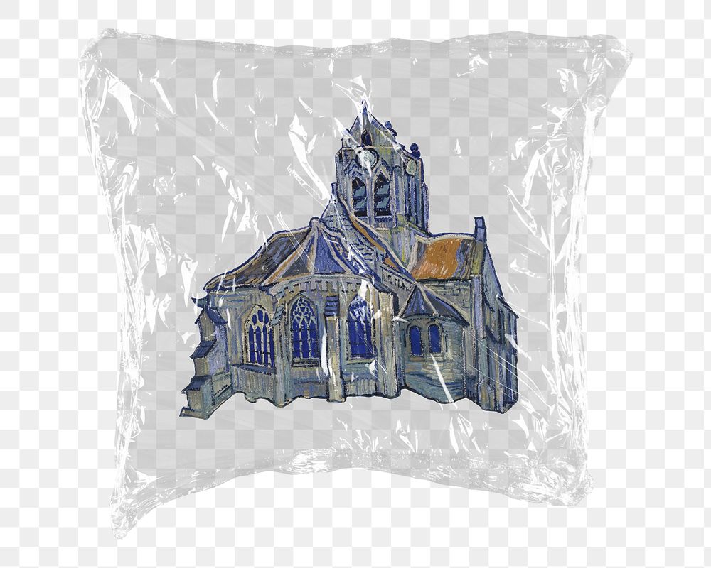 Van Gogh's church png sticker, plastic wrap transparent background. Remixed by rawpixel.