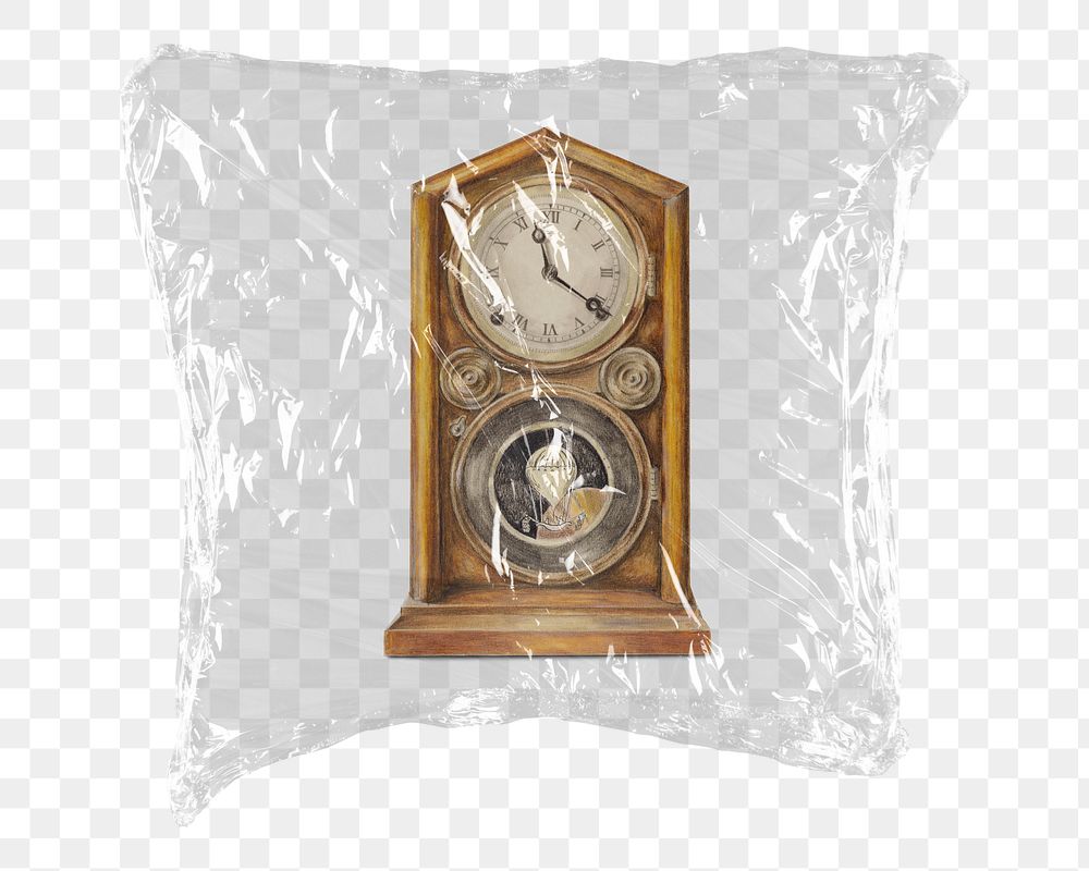 Vintage clock png sticker, plastic wrap transparent background. Remixed by rawpixel.