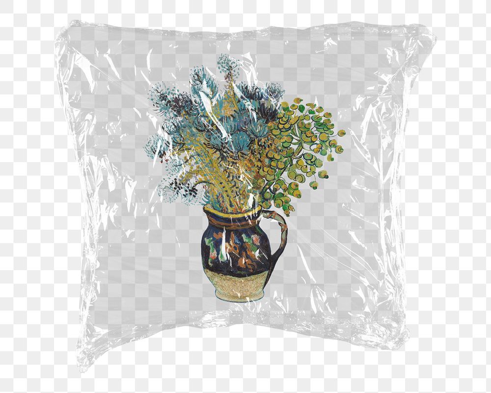 Van Gogh&rsquo;s flower png sticker, plastic wrap transparent background. Remixed by rawpixel.