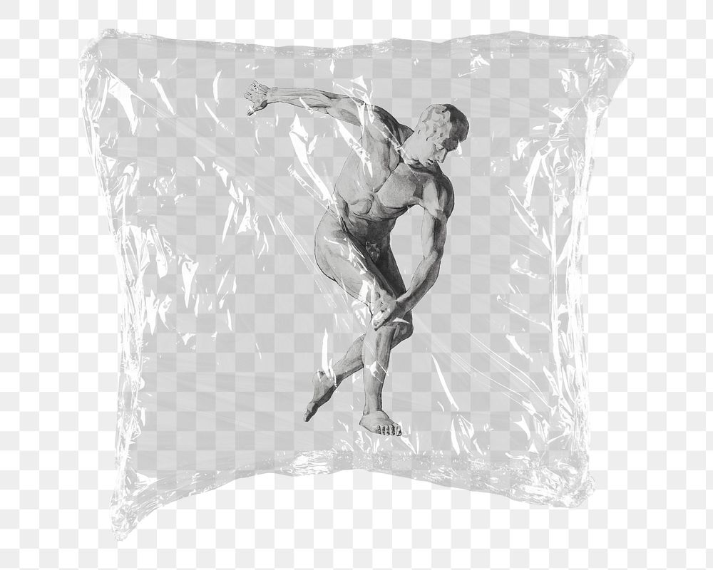 Png naked man sculpture sticker, plastic wrap transparent background. Remixed by rawpixel.