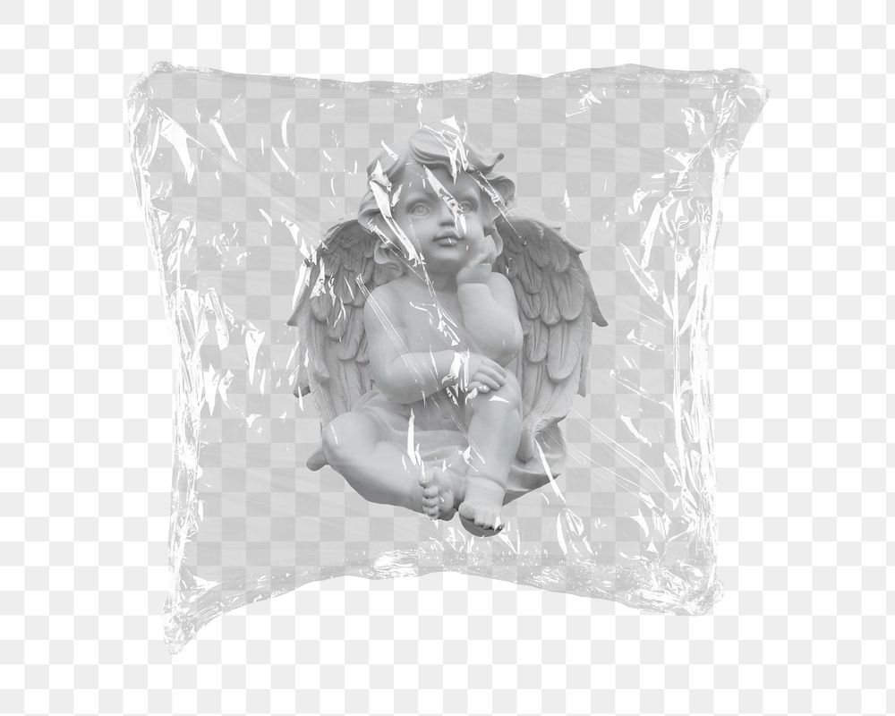Cherub sculpture png sticker, plastic wrap transparent background. Remixed by rawpixel.