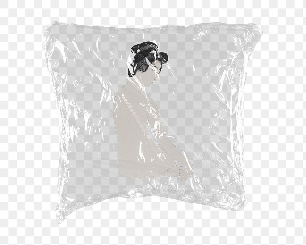 Japanese woman png sticker, plastic wrap transparent background. Remixed by rawpixel.