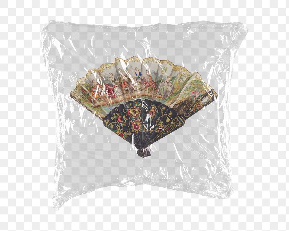 Vintage fan png sticker, plastic wrap transparent background. Remixed by rawpixel.