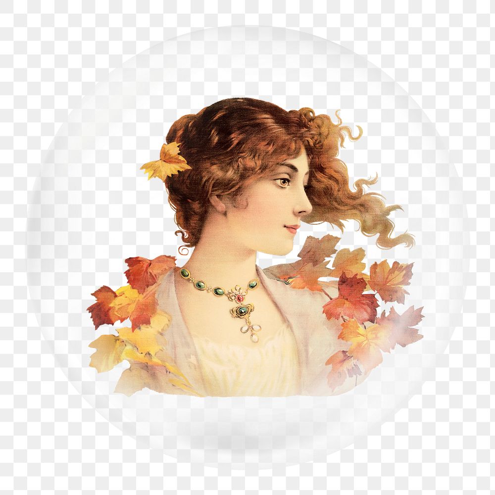 Vintage woman png sticker bubble design transparent background. Remixed by rawpixel.