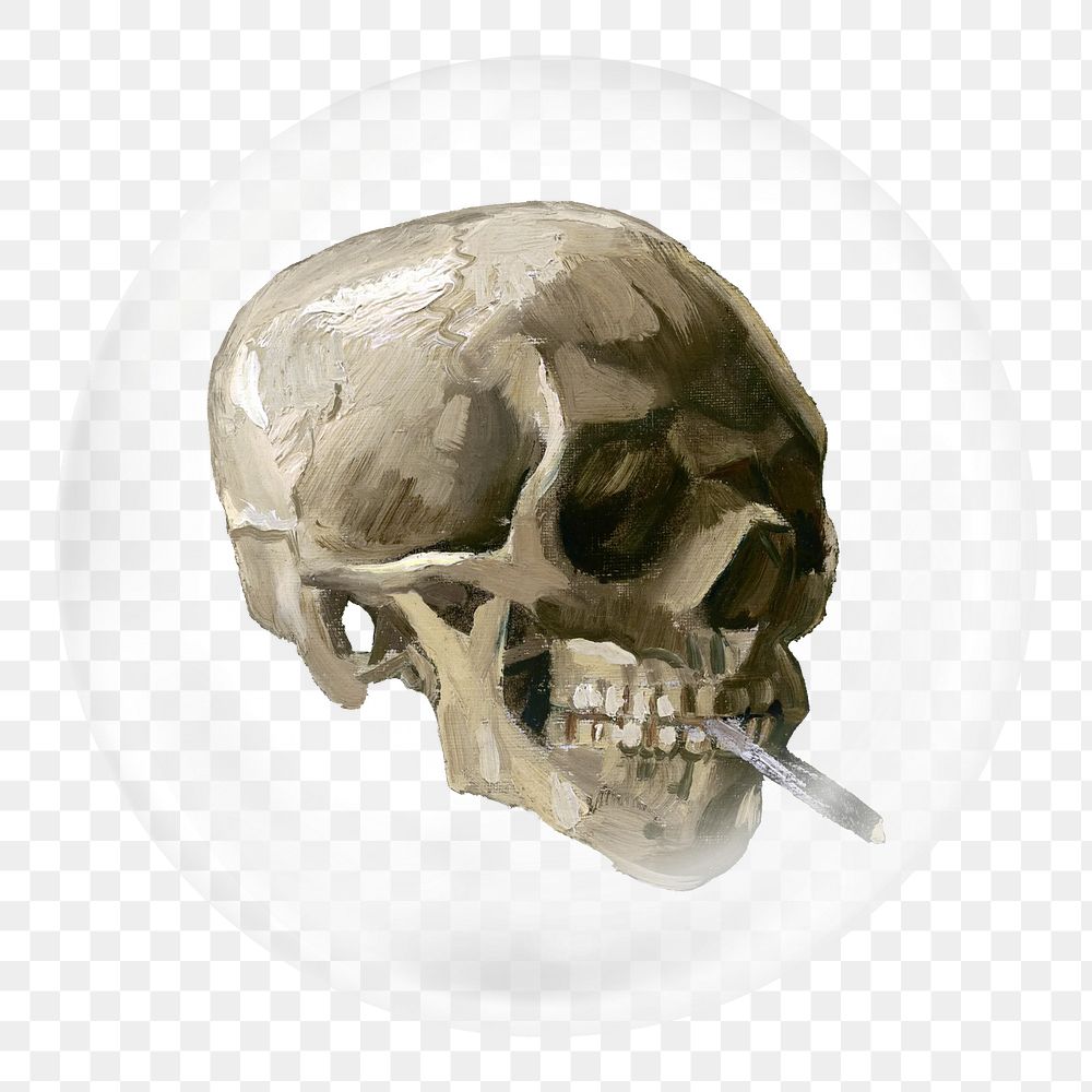 Png Van Gogh's smoking skull sticker, bubble design transparent background. Remixed by rawpixel.