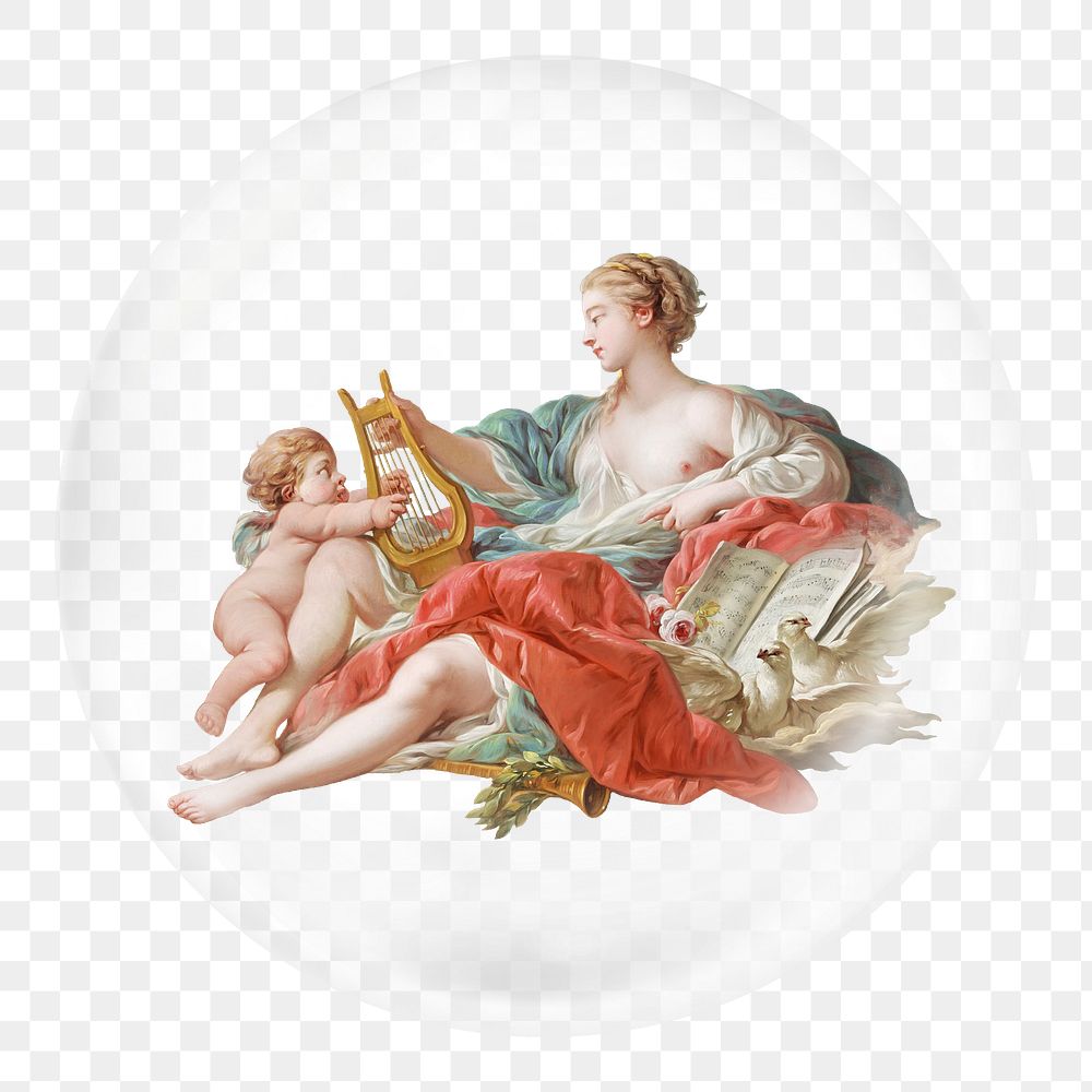 Png Fran&ccedil;ois Boucher's Allegory of Music sticker, bubble design transparent background. Remixed by rawpixel.