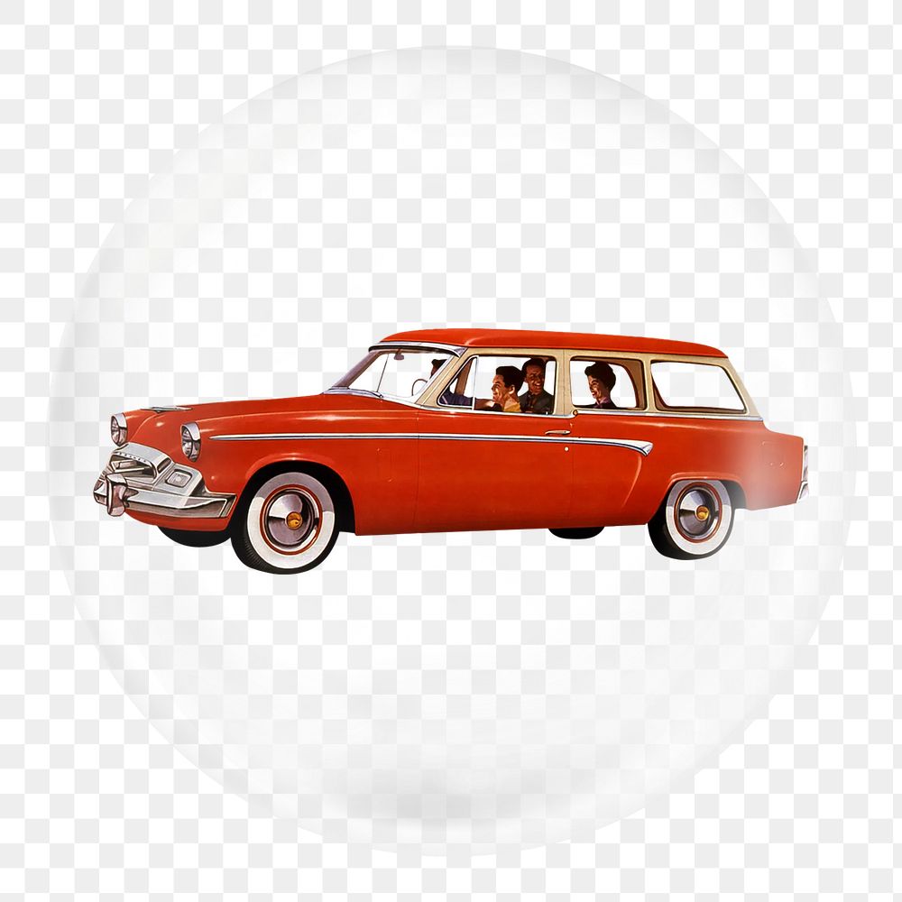 Red classic car png sticker, bubble design transparent background. Remixed by rawpixel.