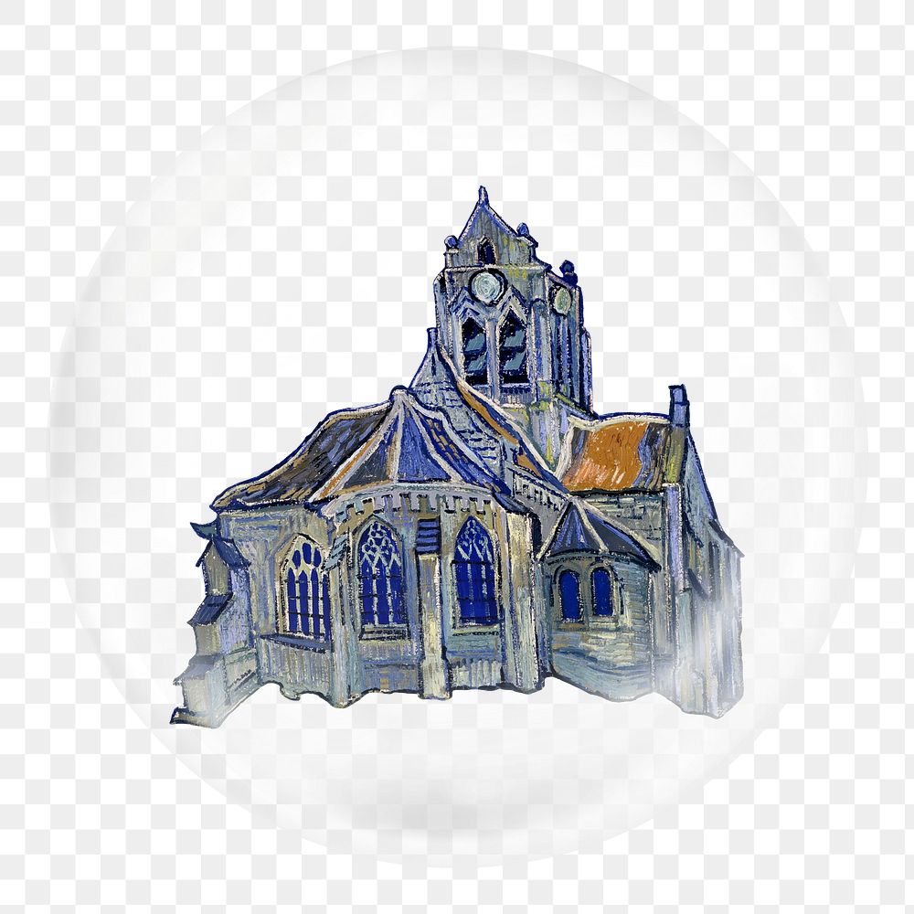 Van Gogh's church png sticker bubble design transparent background. Remixed by rawpixel.