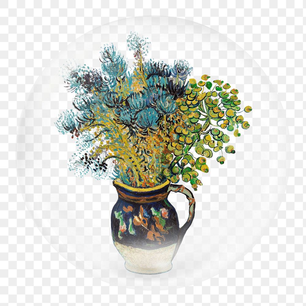 Van Gogh&rsquo;s flower png sticker,  bubble design transparent background. Remixed by rawpixel.