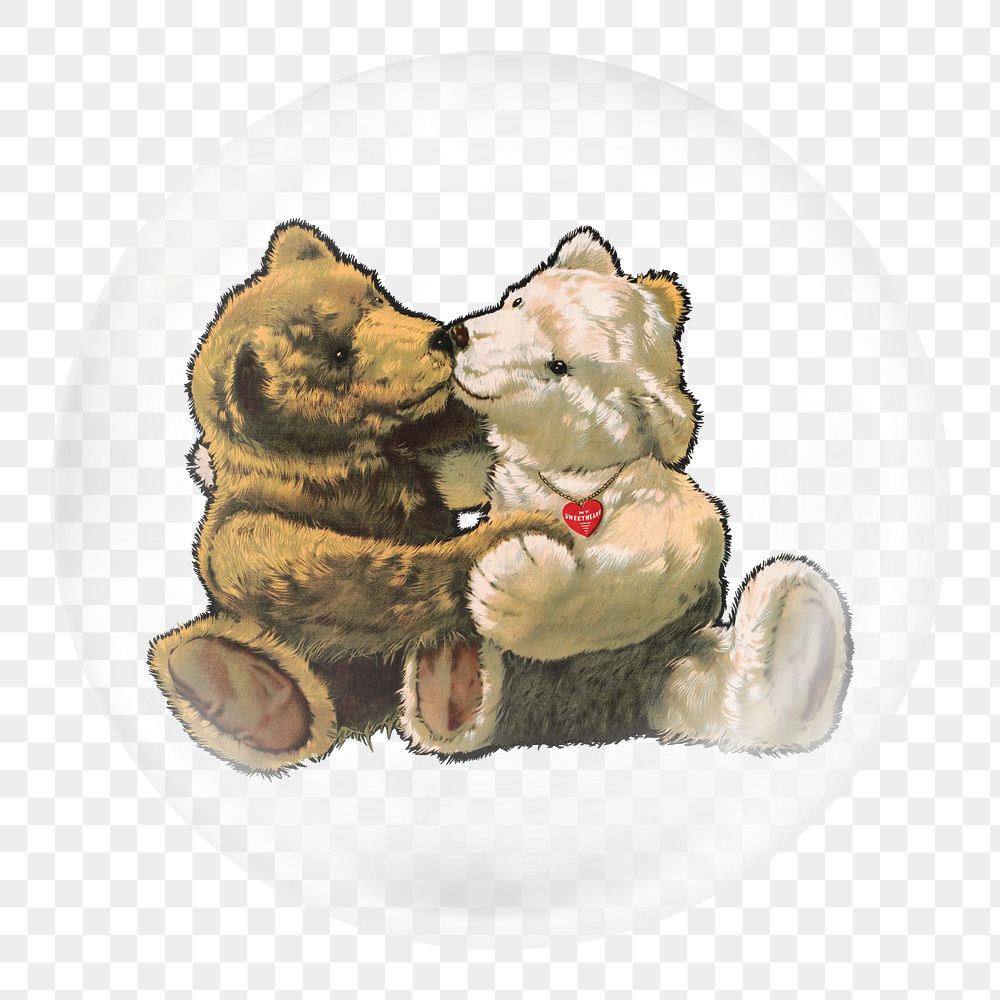 Vintage bears png sticker,  bubble design transparent background. Remixed by rawpixel.
