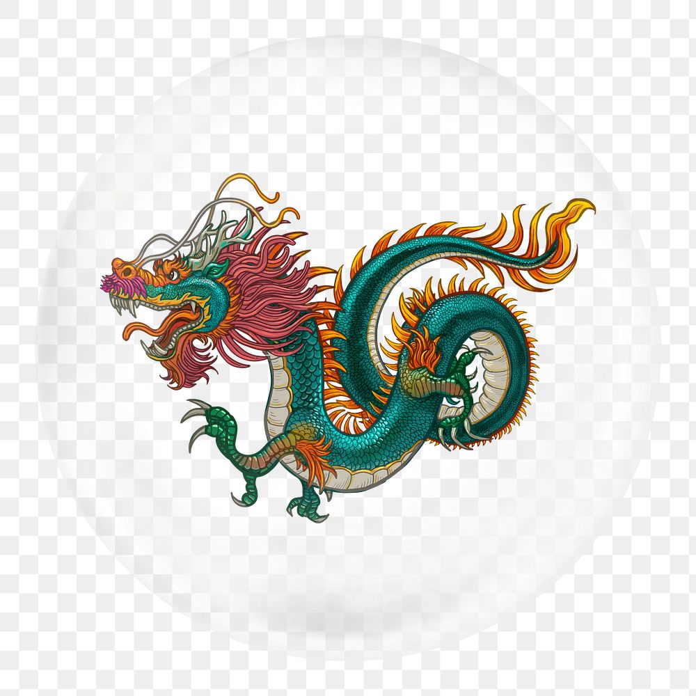 Chinese dragon png sticker,  bubble design transparent background. Remixed by rawpixel.