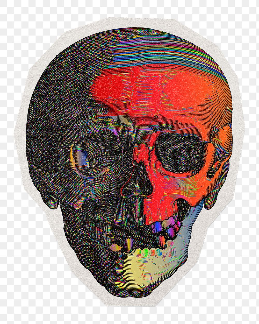 Colorful skull png sticker, paper cut on transparent background