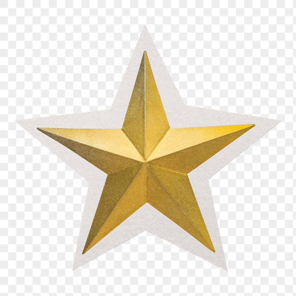 Gold star png sticker, paper cut on transparent background