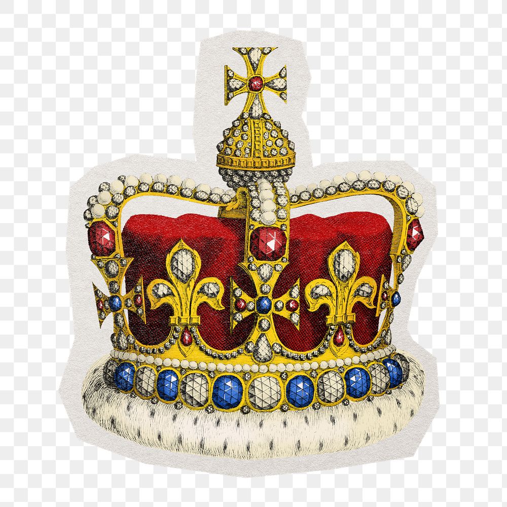 Royal Crown png sticker, transparent background, remixed by rawpixel.