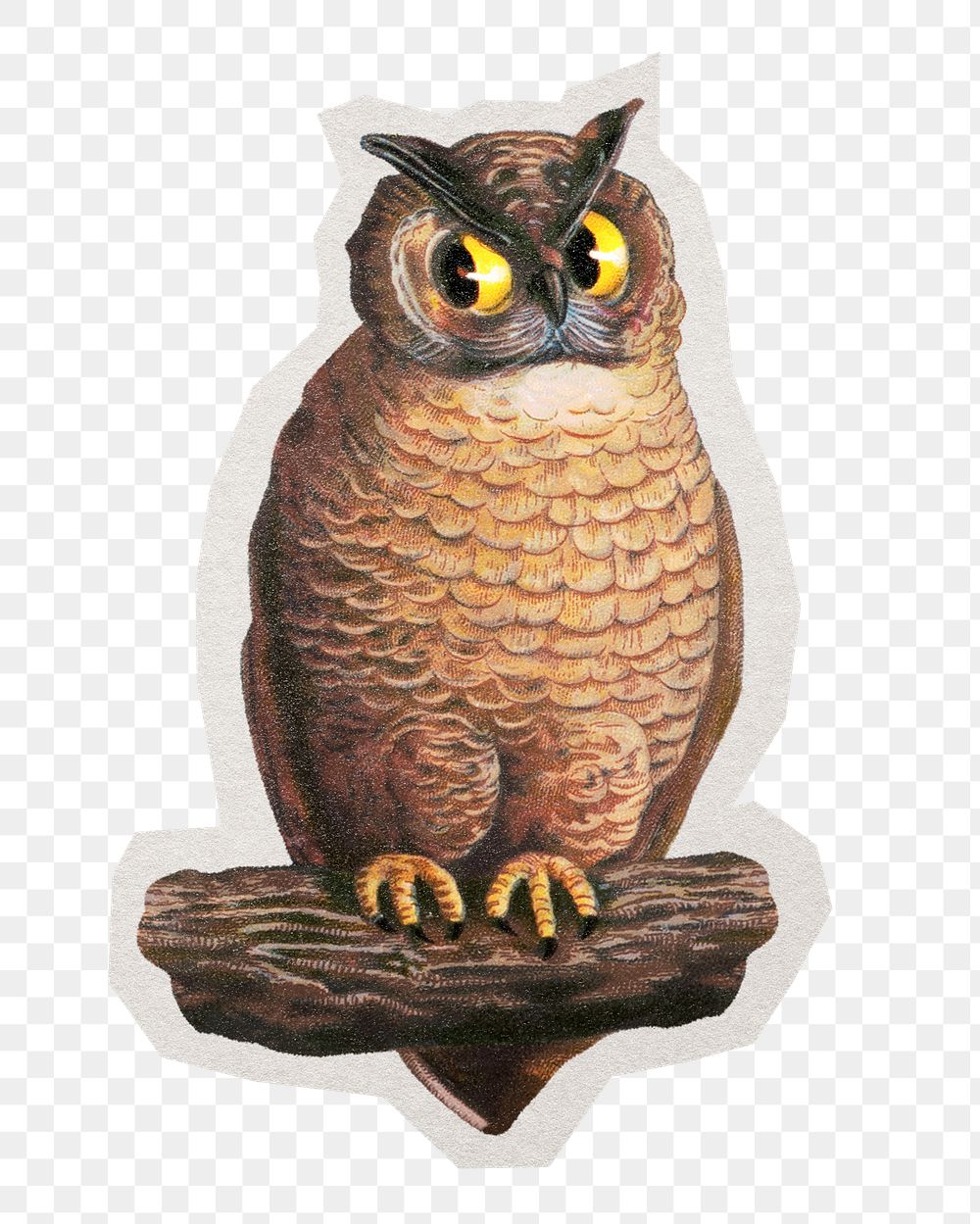 Vintage owl png sticker, paper cut on transparent background, remixed by rawpixel.