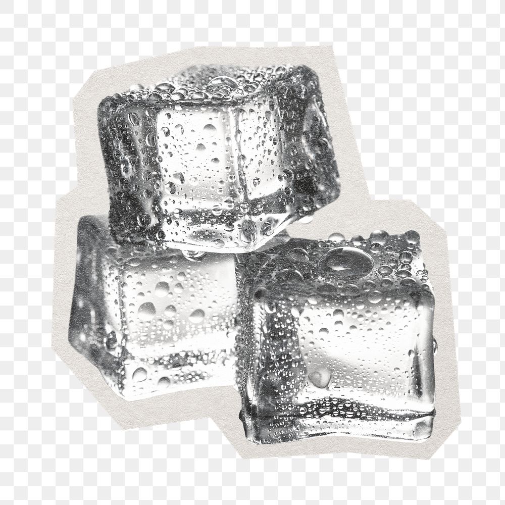 Ice cubes png sticker, paper cut on transparent background